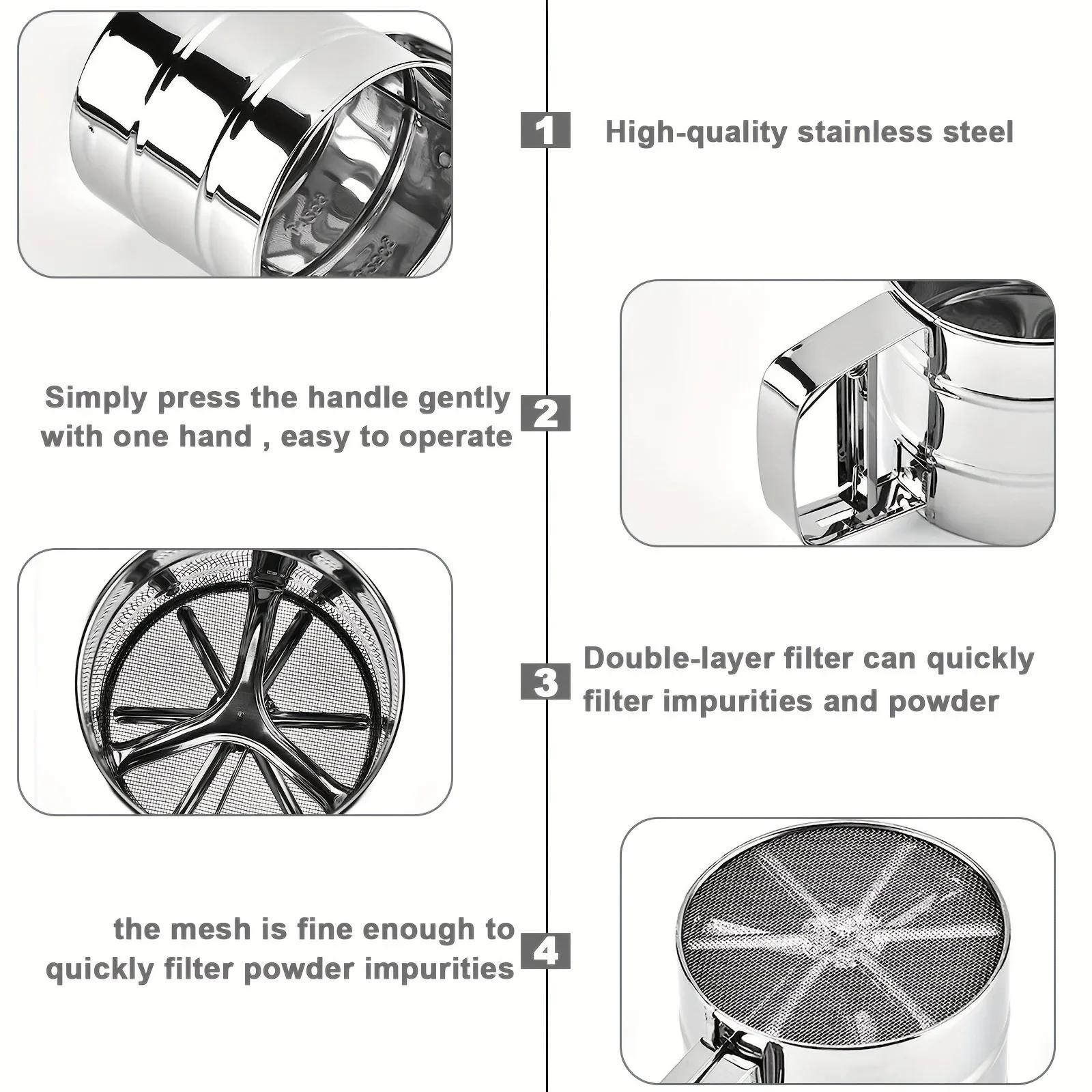 Bread baking tool Flour flour mesh sieve cup baking powdered sugar shaker Kitchen supplies flour sifter baking tools mesh strainer fine mesh strainer powder sieve powder sugar shaker
