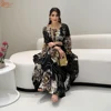 Muslim Abaya Women Muslim Dress Elegant Floral Printed Rhinestone Abayas Batwing Sleeves Ethnic Muslim Kaftan Abaya Maxi Dress