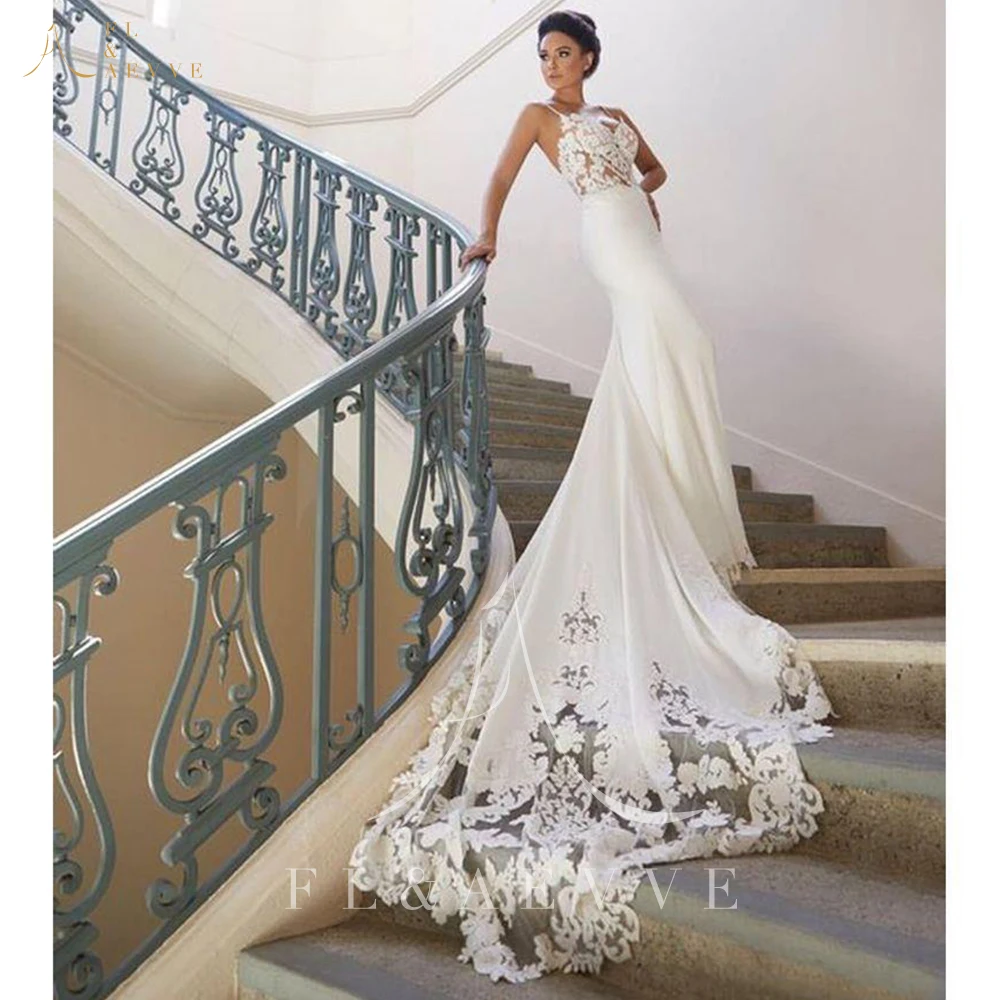 Elegant Spaghetti Straps Wedding Dress With Chapel Train Mermaid Party Dresses for Special Events V-Neck Wedding Gown Customized 2