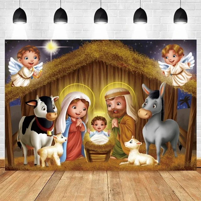 thumbnail image 1 of Fondo de escena de la natividad de Navidad con el nacimiento de Jesús, la Santa Cruz y la Biblia, perfecto para estudio fotográfico, decoración de pared, 1 of 5