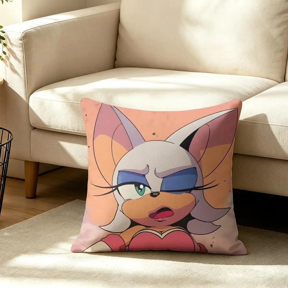S-Sonic The Hedgehog Rouge The Bat 쿠션 커버 양면 플러시 소파 쿠션 커버 유기농 통기성 보이지 않는 지퍼