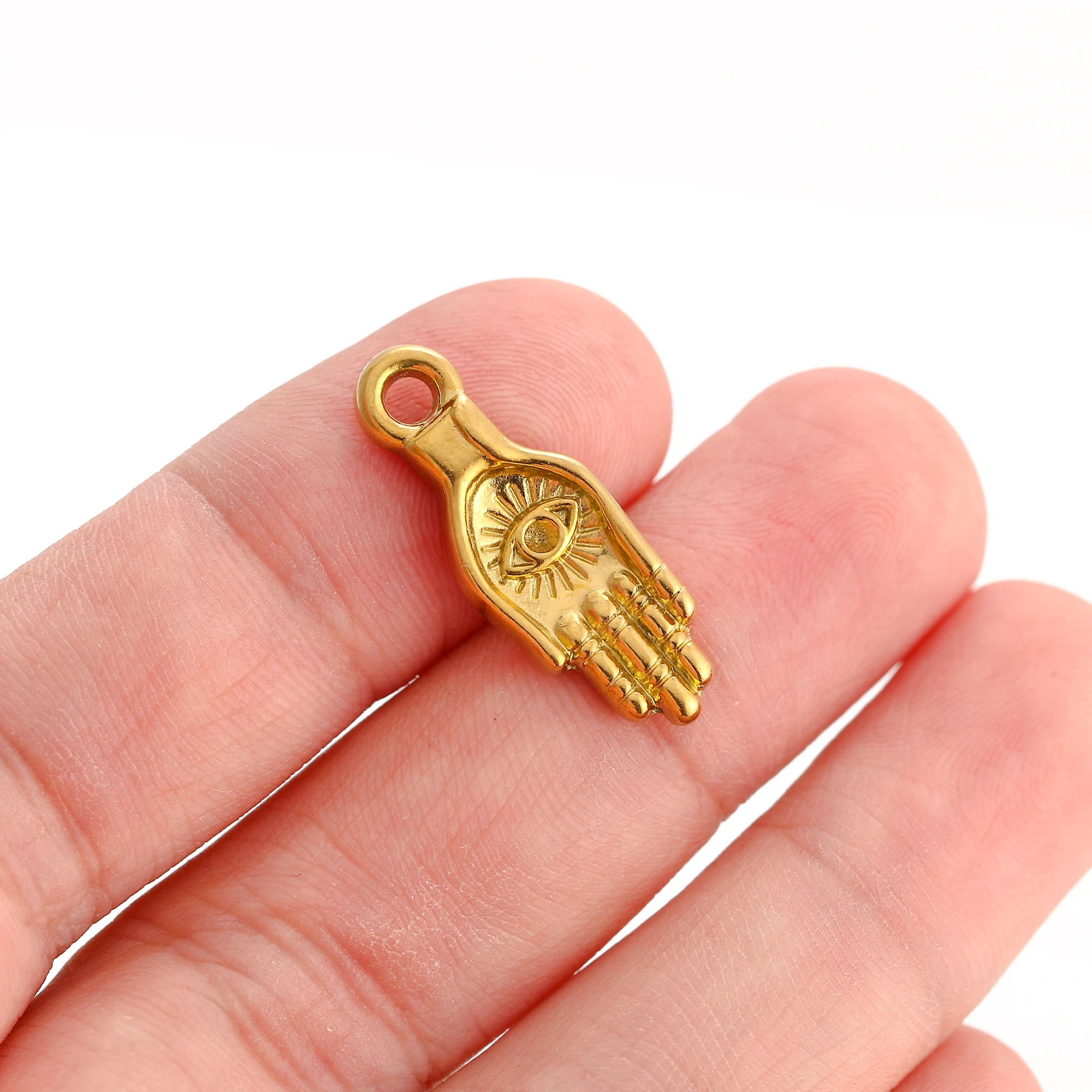 3 Stück Hand Hamsa Evil Eye Charms Edelstahl Augen Anhänger für DIY Handwerk Halskette Armband Schmuckherstellung Bastelbedarf – Detail 9
