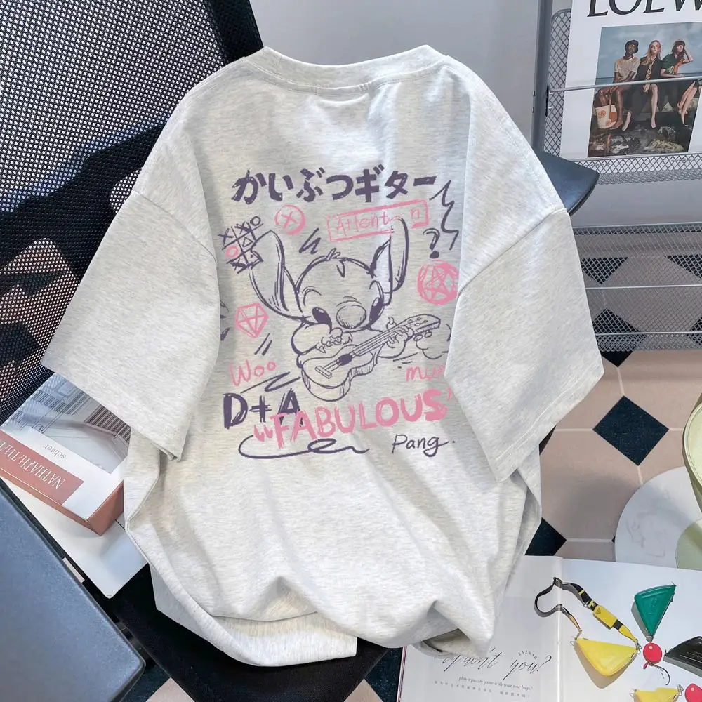 

Женские футболки Kawaii Stitch, винтажные топы с мультяшным принтом, мягкая дышащая повседневная женская одежда с круглым вырезом и коротким рукавом на лето
