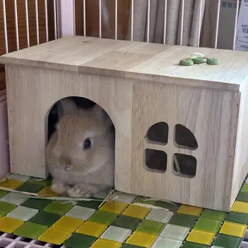 Casetta per Conigli da Interno, Gabbia in Legno per Animali Domestici con Finestra e Porta Ventilata, Rifugio per Piccoli Animali come Criceti, Gerbilli, Cincillà, Ricci