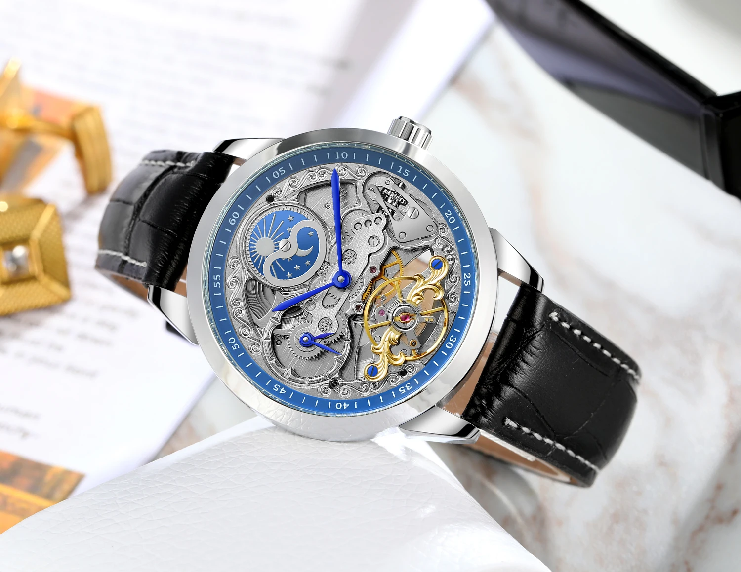 Multiple Time Zon Moonphase Tourbillion Automatic Watch Regulator Skeleton Mechanical Watches for men replica