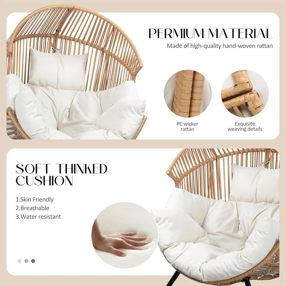 Egg Chair Wicker Outdoor Chairs, Oversized Patio Chair Oversized Lounger Chair with Cushion for Indoor Living Room, Bedroom, Ou 3