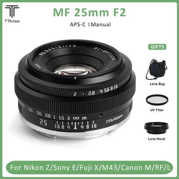 TTArtisan 미러리스 카메라 렌즈, 캐논 EF-M, 캐논 RF, 니콘 Z, 소니 E, 후지필름 XF, 파나소닉, 올림푸스 M43, L 마운트, 25mm F2 MF