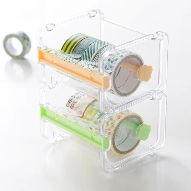 2pcs Plastic Clear White Masking Tape Dispenser Washi Tape Holder Desk  Accessories Adhesives Tape Storage Box Kawaii Stationery - AliExpress