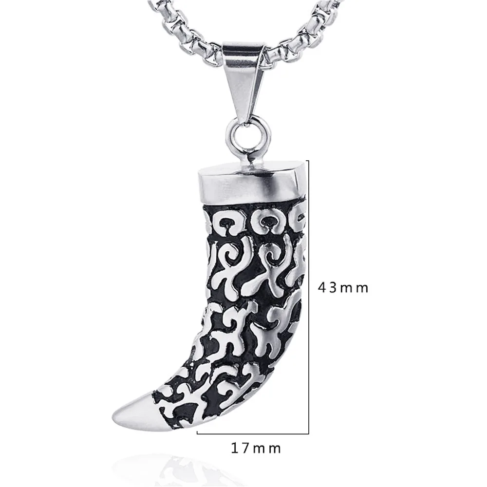 FIREBROS New Stainless Steel Horn Wolf Tooth Pendant Necklace 24" Chain Women Men Punk Rock Hiphop Jewelry Dropshipping