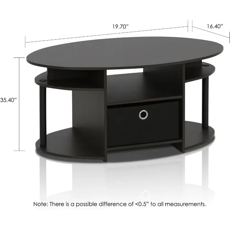 Jaya Simple Design Oval Coffee Table with Bin for Living Room, Walnut 3