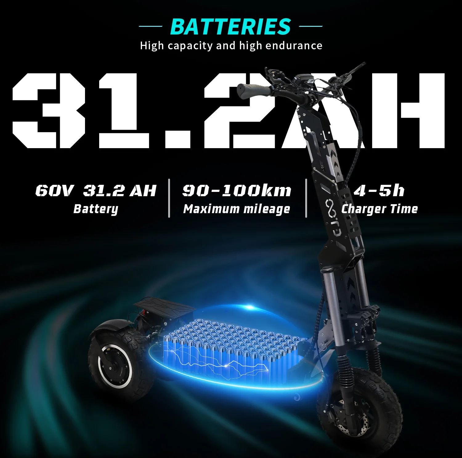 OOTD T30 Electric Scooter 2x1600W Motor 100KM Max Range 65KM/H Max Speed 60V31.2Ah Battery 13 Inch Off-Road Tire E-Scooter S9acd520d102e4b12a1231e0cb789905dh
