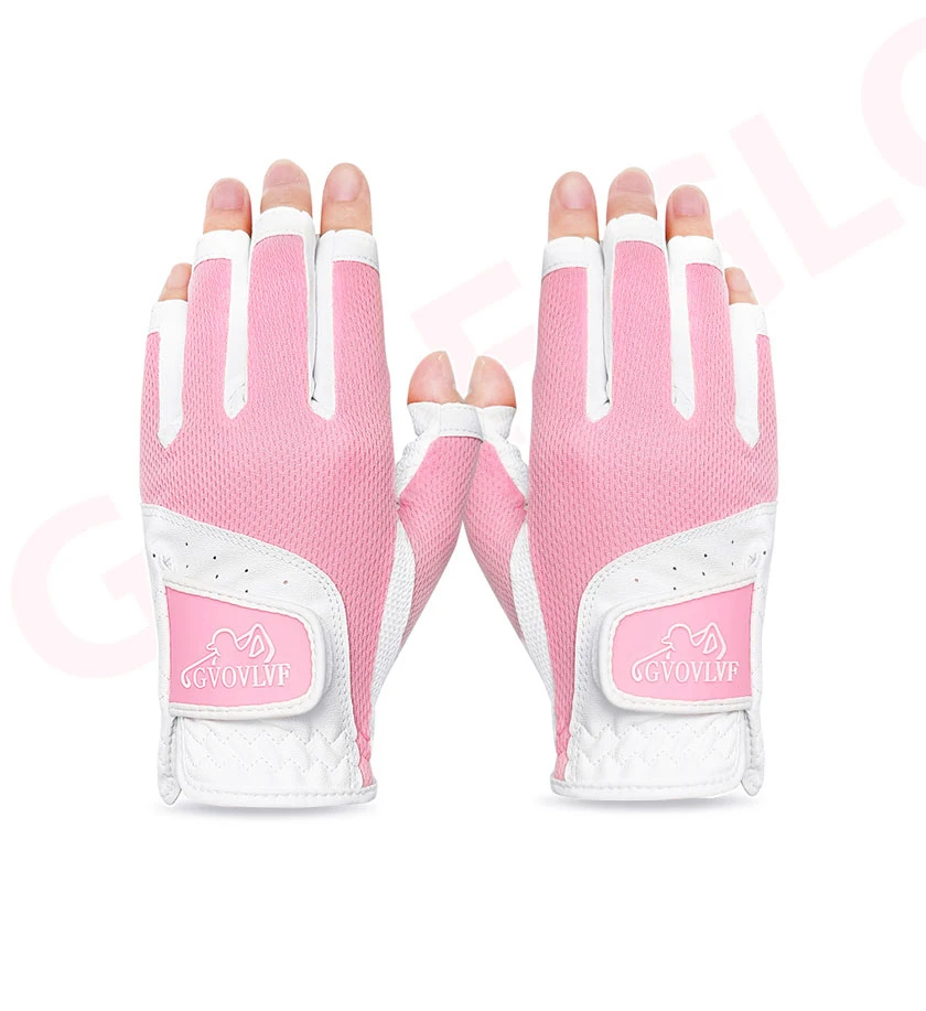 GVOVLVF1 Pair Golf Gloves for Women Half 1/3 Finger Soft Leather Breathable Extra Grip Accessories Fit Ladies Girls Sport