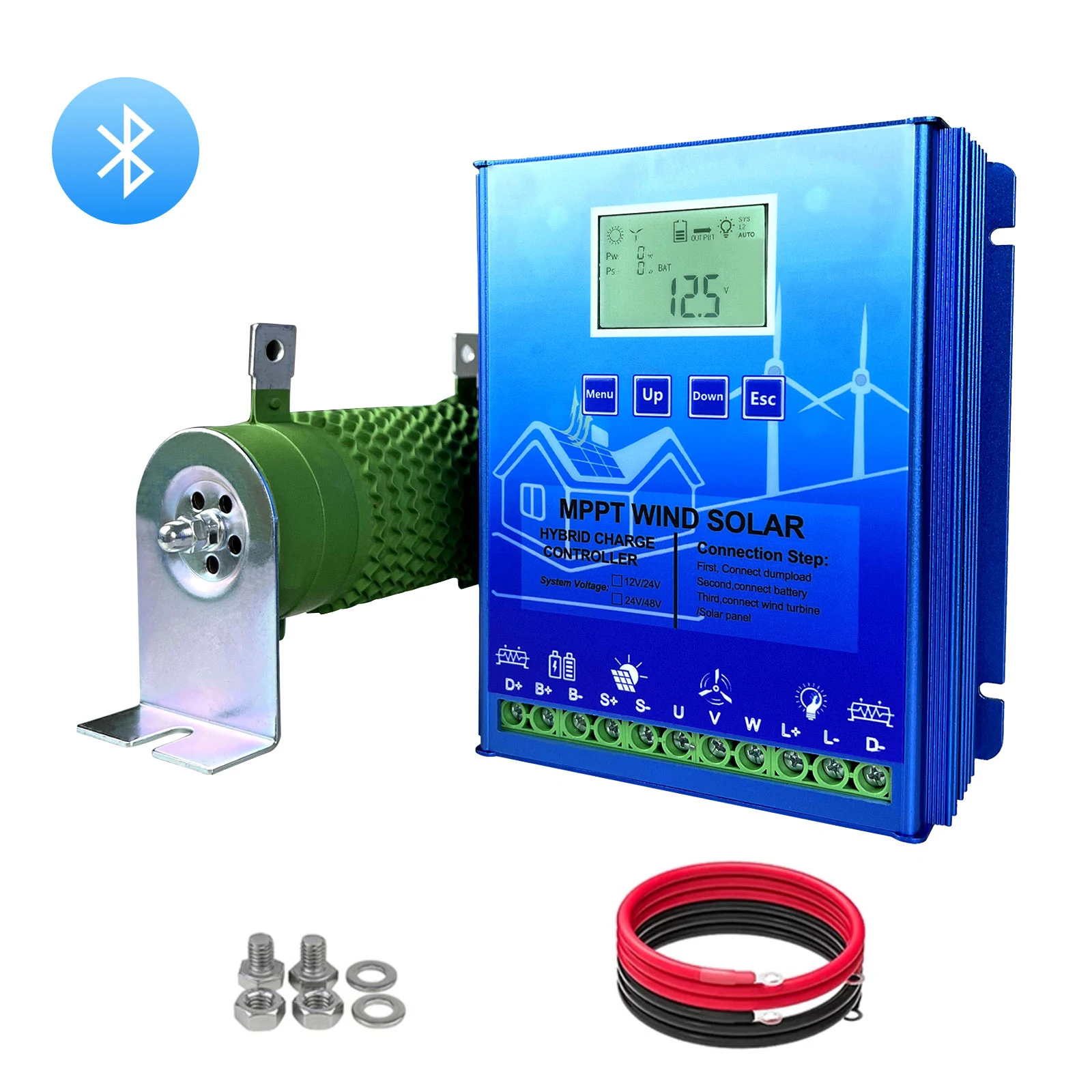 12V 24V 48V 2000W Mppt Hybrid Wind Solar Charge Controller Display Lcd Integrato Bluetooth Redutor Per Batteria Al Litio Lifepo4