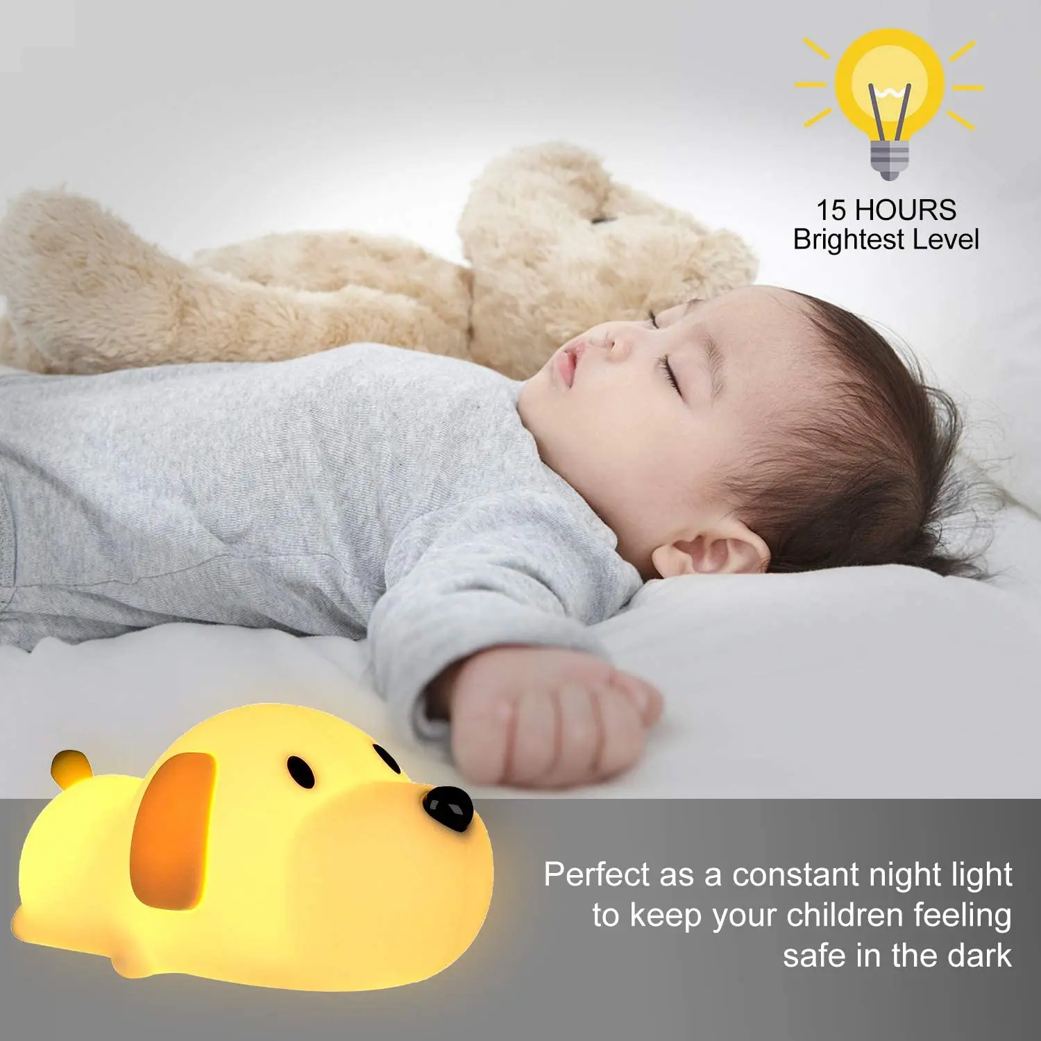 Siliconen Led Papa Puppy Nachtlampje Dier Lamp Touch Sensor Hond Nachtlampje Kinderen Bed Slaapkamer Decor Verjaardagscadeaus