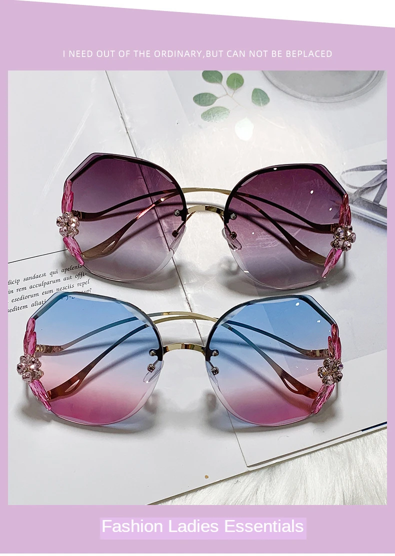 Fashion Glasses Diamond Sunglasses Women 2022 Brand Rimless Shades For Women Luxury Vintage Vasos Decorativos Zonnebril Dames large sunglasses
