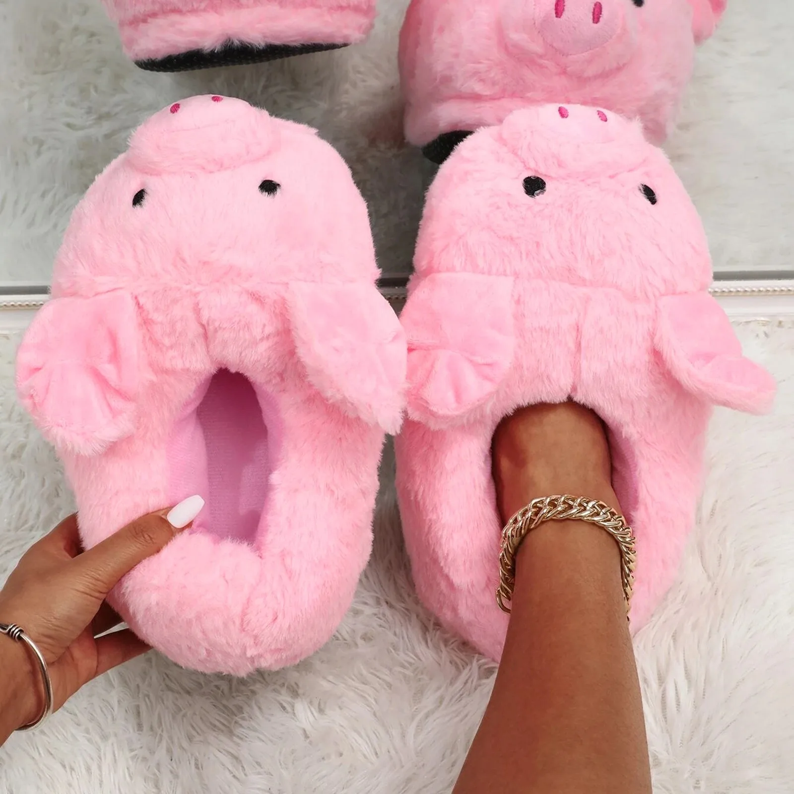 

Winter Women Warm Indoor Slippers Ladies Fashion Cute Pink Pig Shoes Women's Soft Short Furry Plush Home Floor Plush Slipper
