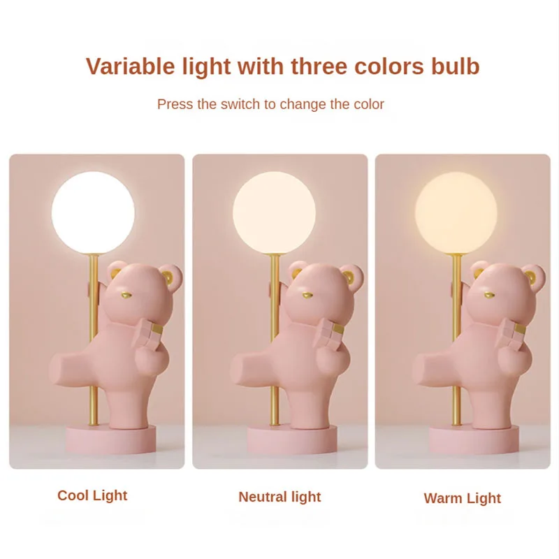 곰 테이블 램프 공주 야간 조명 침실 어린이 방 책상 장식, 창의적인 생일 선물, USB LED 책상 램프, 야간 램프