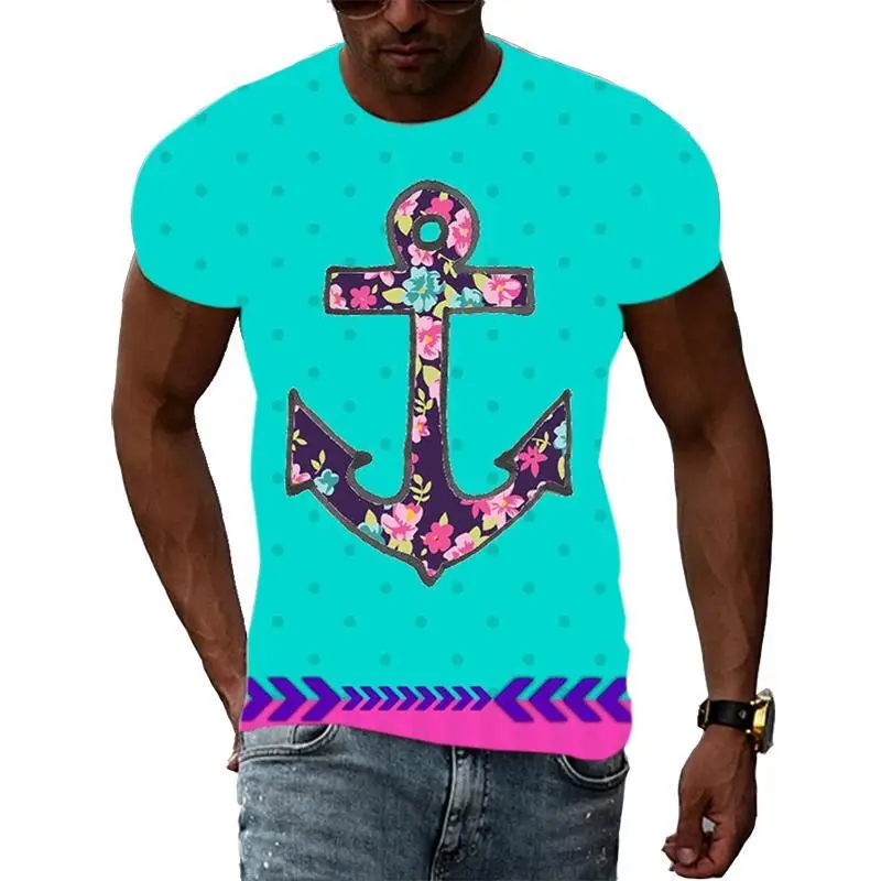 

Anchor Print T Shirt Man Summer O-Neck Short Sleeve Top Casual Tee Loose Streetwear Unisex Harajaku Vintage Clothing