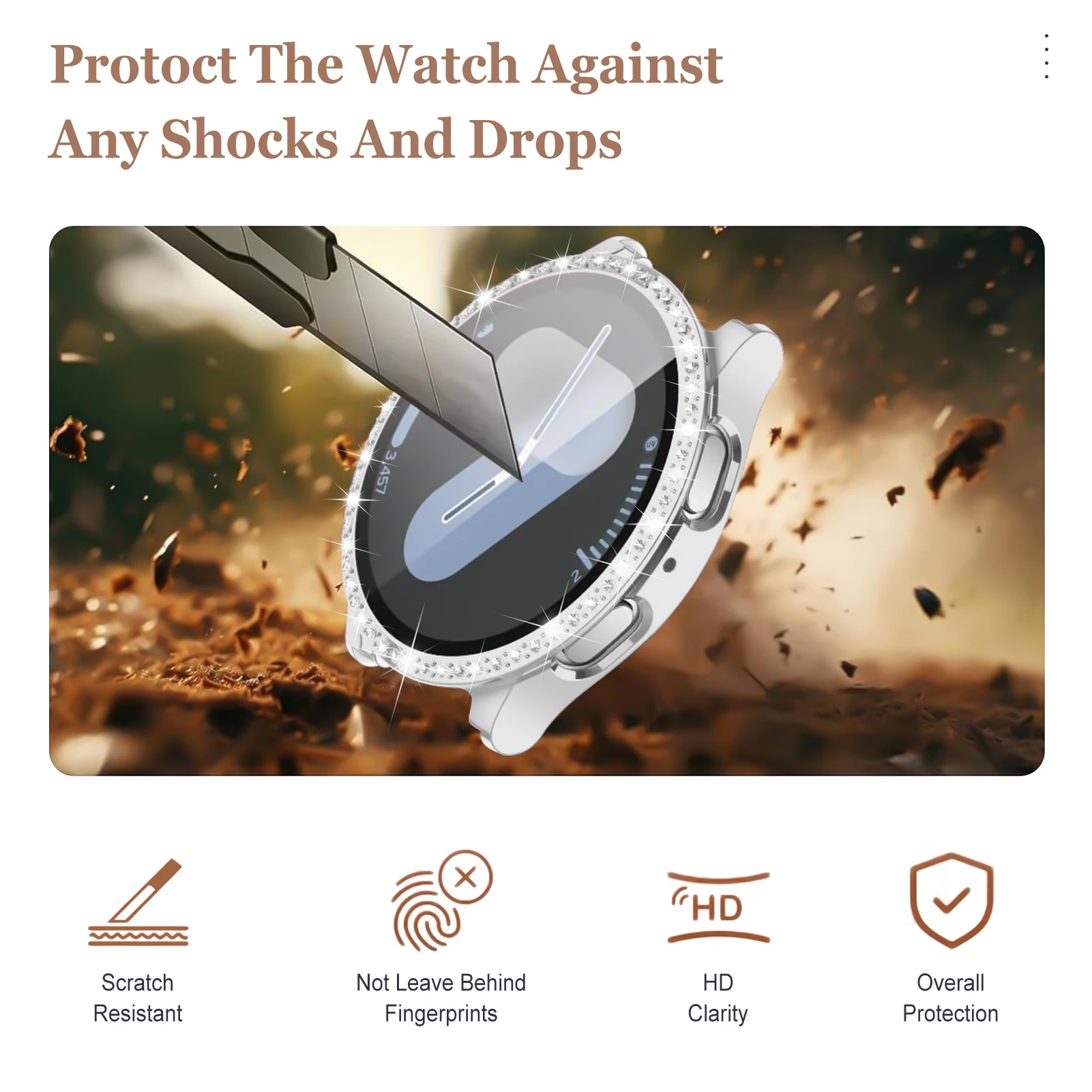 Bling Diamond Screen Protector with Tempered Glass Bumper for Smartwatch - 44mm/40mm Case Cover Accessories