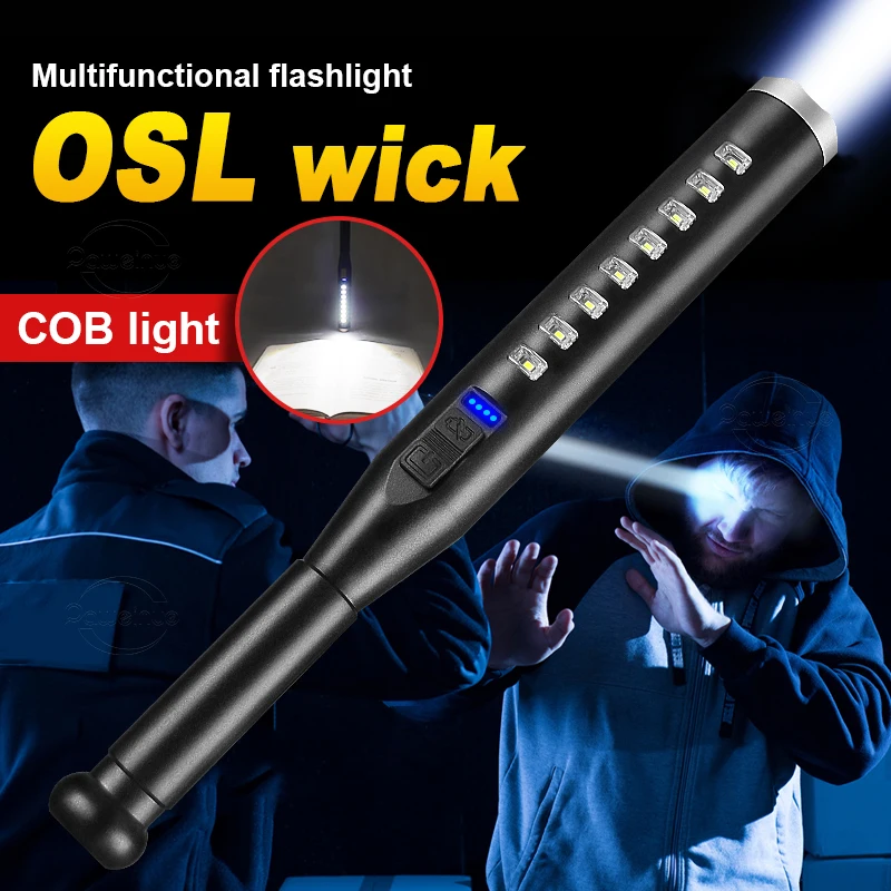 BaseballBatLEDFlashlightOSLLEDRechargeableTorchWaterproofFlashlightswithsidelight
