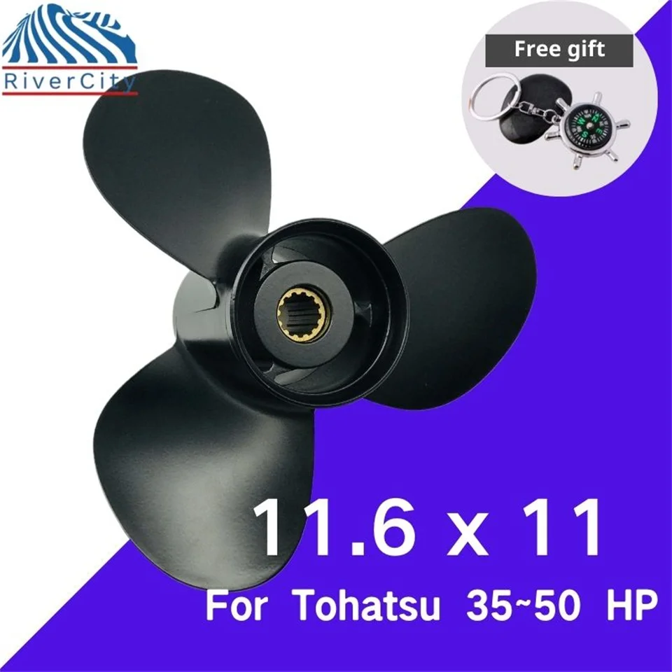 

For Tohatsu Nissan 35HP 40HP 50HP 11.6x11 Outboard Propeller Boat Aluminum Alloy Screw 3 Blade 13 Spline Marine Engine