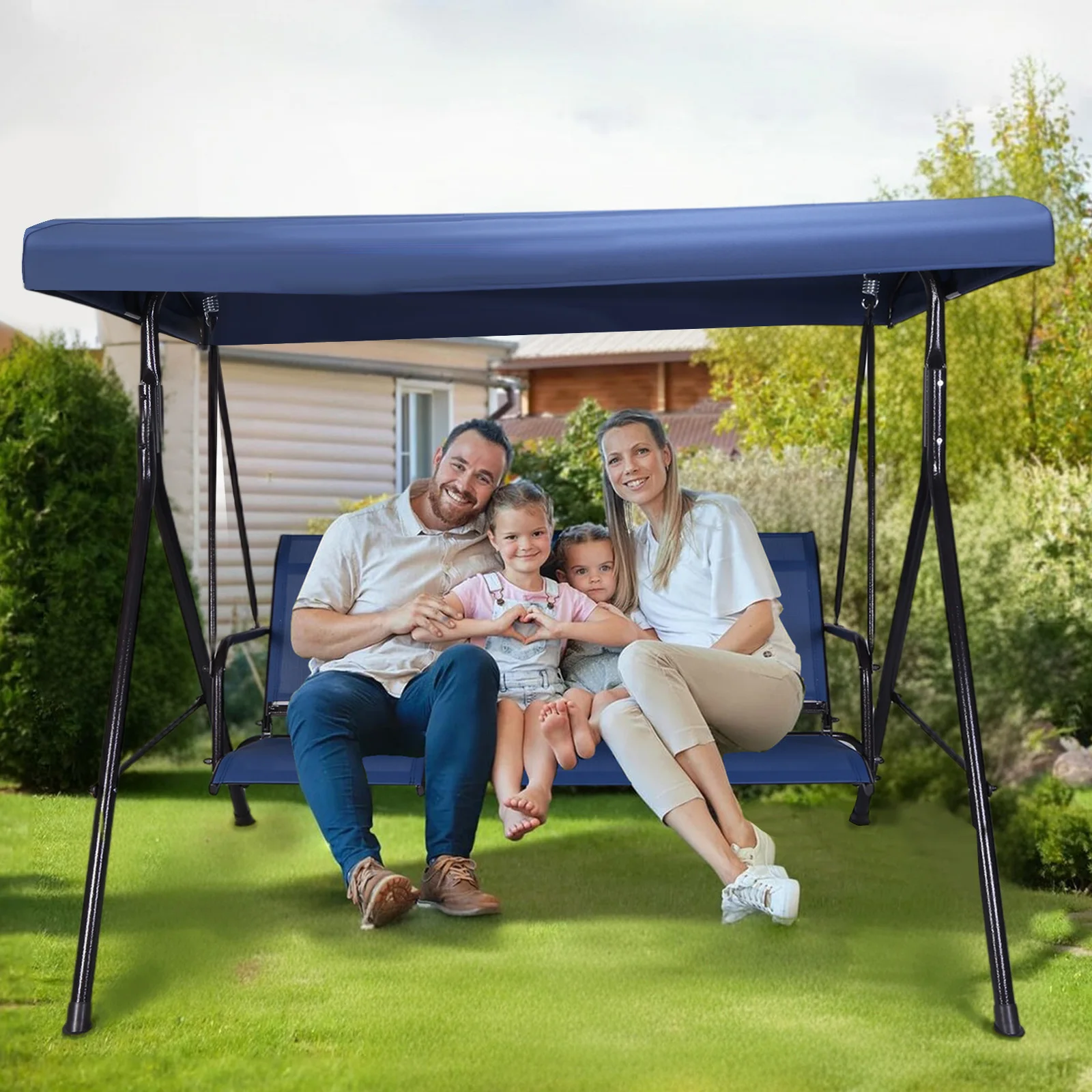 Iron 3 Seat Patio Porch Swing with Adjustable Canopy