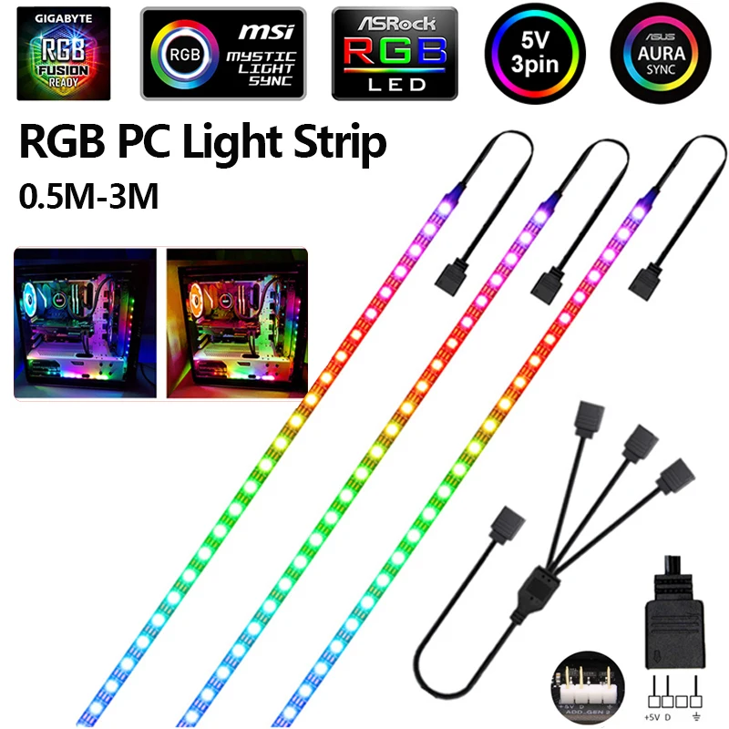 Ws2812B Dc5V Led Strip Light Rgb 3 Pin Indirizzabile Led Intestazioni Pc Per Asus Aura Sync/ Msi Mystic Light Sync/ Gigabyte Fusion 2.0