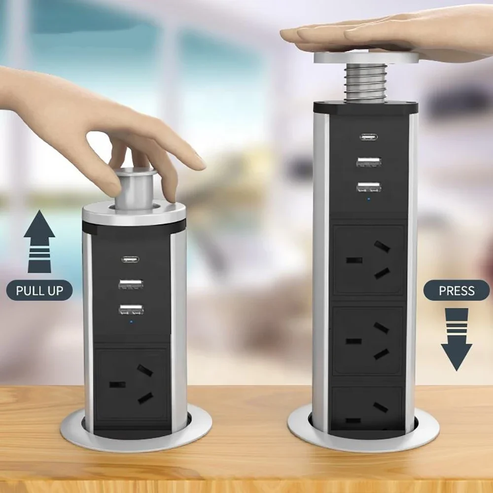 Pull Up Australia Type-C Socket Power Strip Electrical AU Plug Outlet 1.8m Extenstion Cord Desktop Hidden Kitchen Office Home