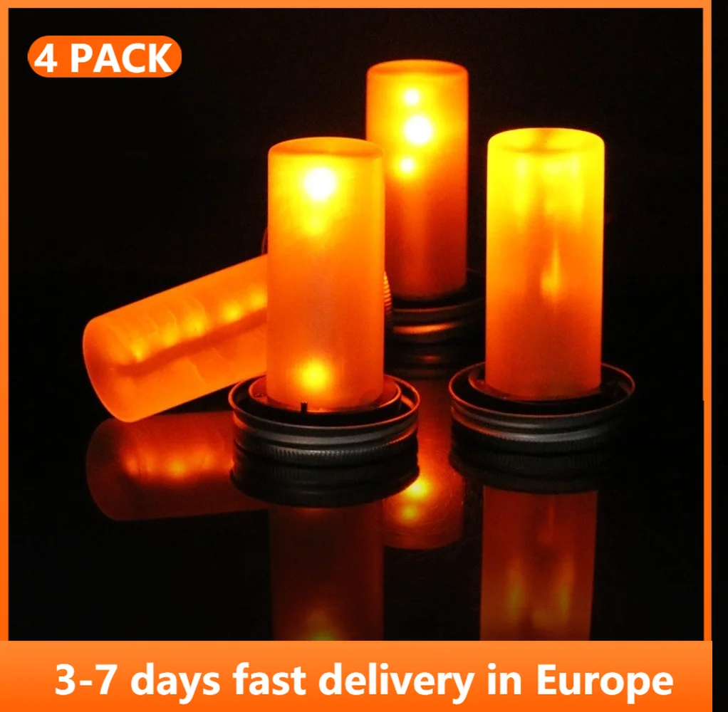 1PCS Solar LED Mason Jar Lit Light Torch Flame Warm LED Garden Outdoor Solar Bottle Lamp Candle Lantern Christmas Decoration solar lights outdoor