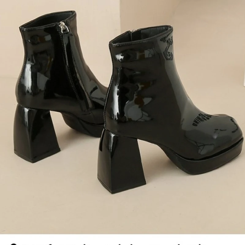 Square Toes Thick Heel Womens Fashion Boots Winter Boots Platform Boots Simple and Elegant English Style Fashion Casual