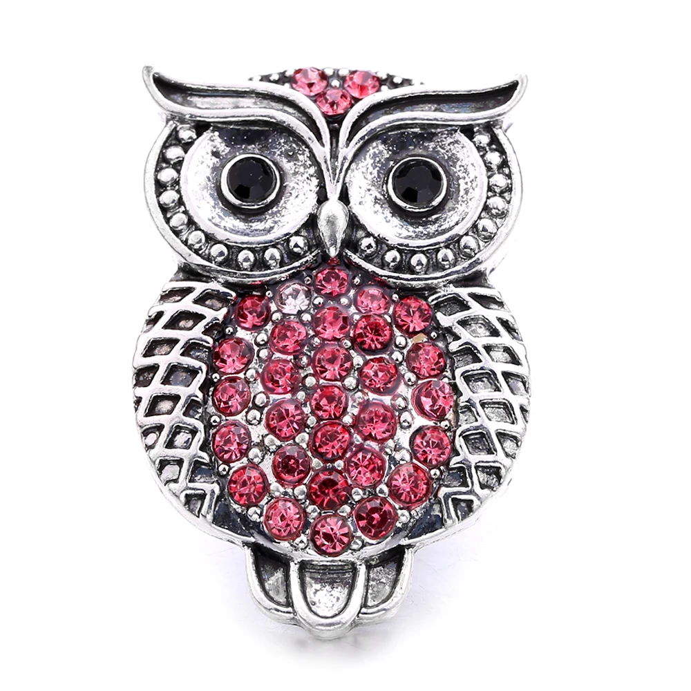 15pcs Rhinestone Owl 18mm Metal Snap Buttons Fit DIY Snap Button Bracelet Necklace Jewelry ACC