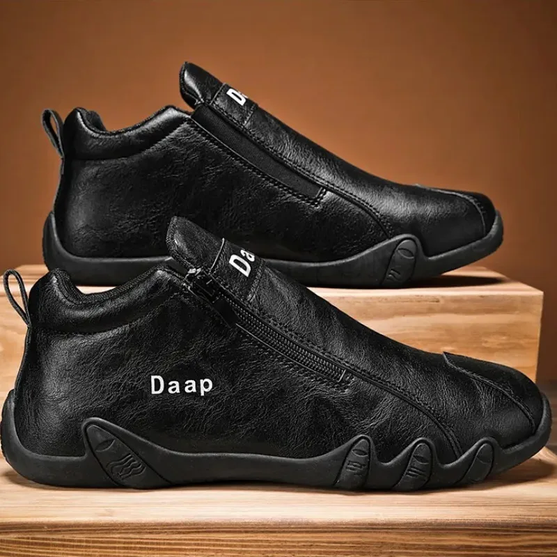 Men Casual Sports Leather Shoes Brand Warm Non Slip Waterproof Tie Up Winter Motorcycle_voghion.com
