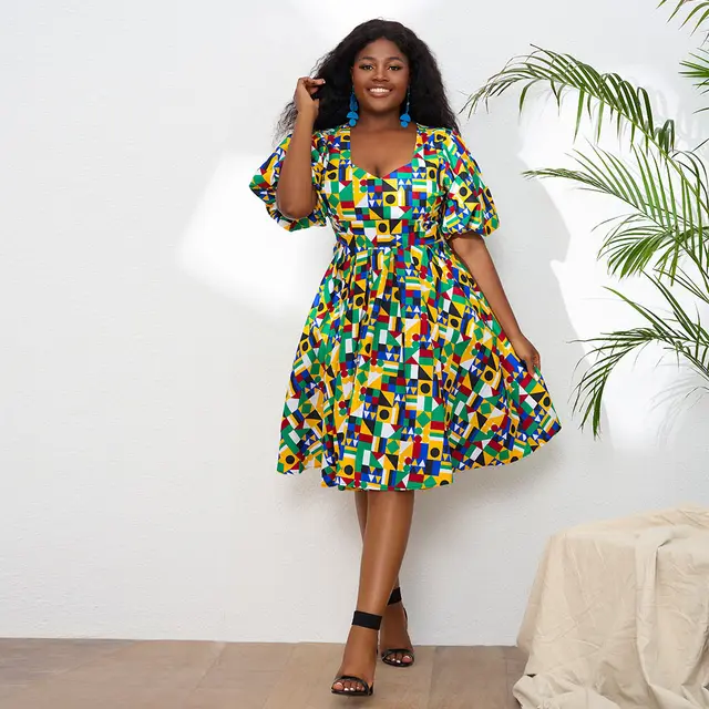 Osas Bob Sleeve V-Neck Flare Print Dress - Image 4