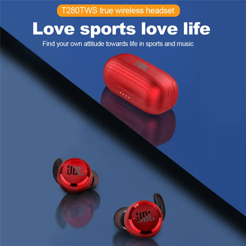 Gray TWS Wireless Bluetooth Earphone For JBL T280 Sports Earbuds Sport Music Deep Bass Headphones For JBL Headset Charging Case headphones for sale