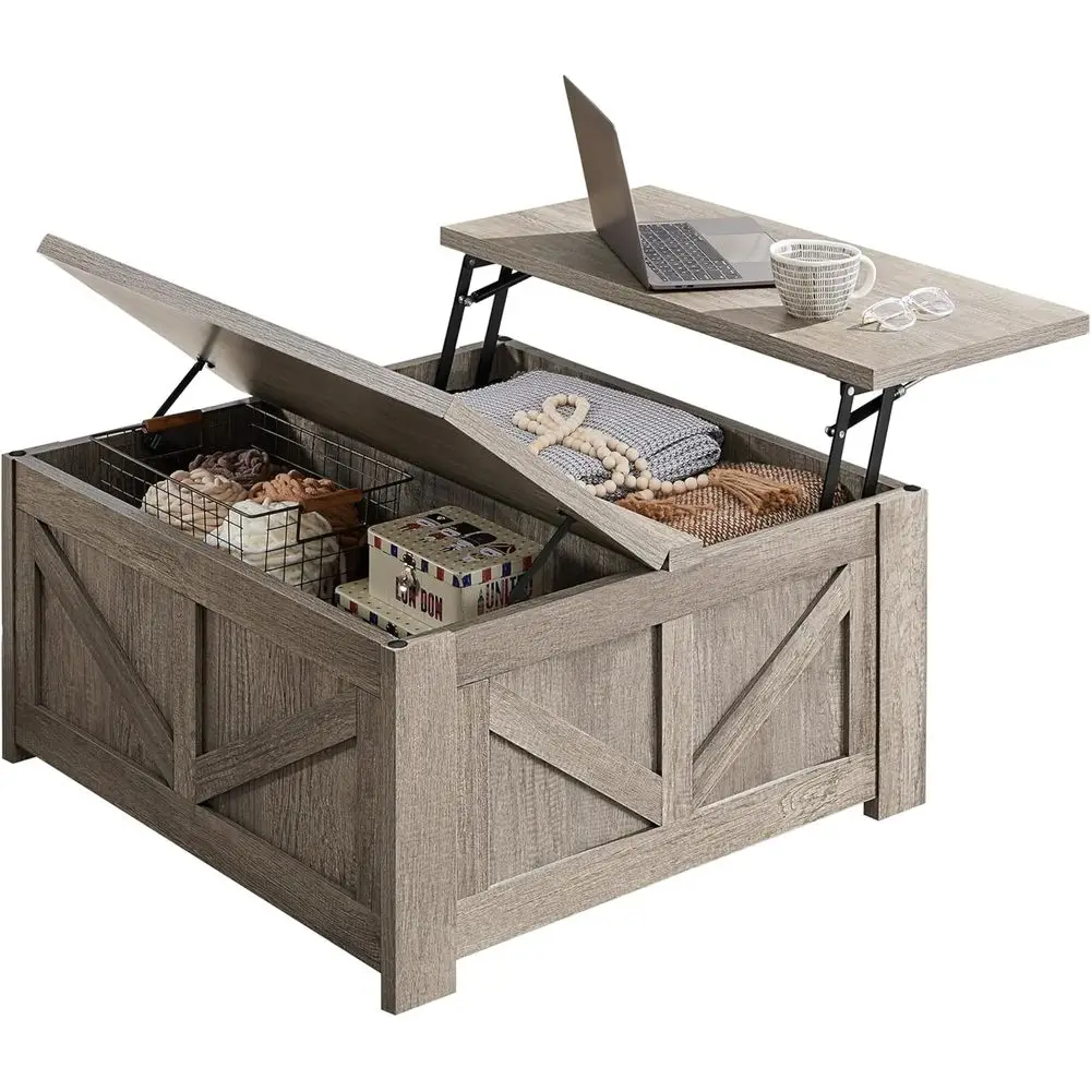 Lift Top Coffee Table, Square Farmhouse Coffee Table with Hidden ...