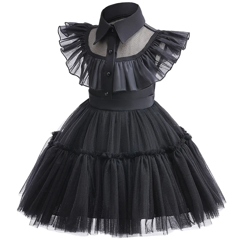 Girls Dress Baby Girl Dress Toddler Girl Halloween Cosplay Party Wednesday Addams Dress Carnival Performance Kids Fancy Baby Girl Black Goth Merlina Costume