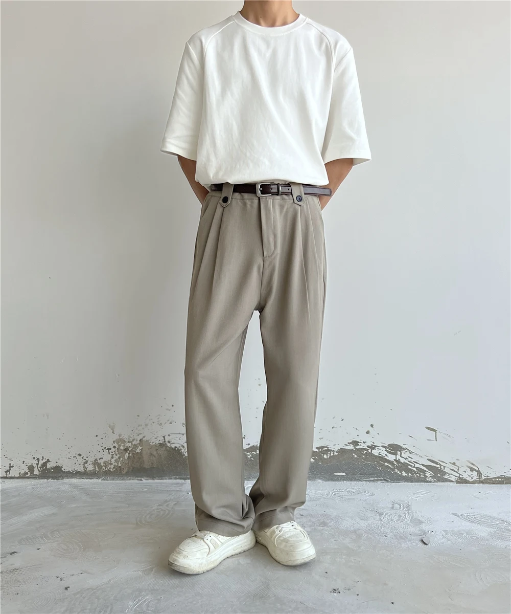 Casual Pant Men Baggy Wide Leg Pants Ankle Length Elastic Waist Loose Straight Trousers casual pants