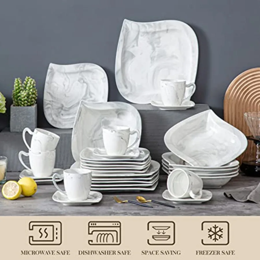 Marble Grey 30-Piece Porcelain Dinnerware Set 4