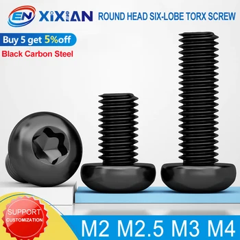 M2 M2.5 M3 M4 Six Lobe Torx Round Head Screw Grade 10.9 Black Torx Button Head Screws Length 4-20mm for Machinery Bolt 30-100pcs 1