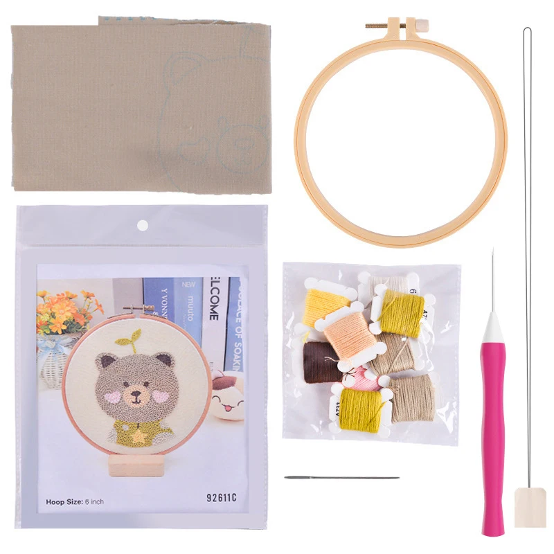Poke Pen Embroidery Punch Needle Starter Kit Cute Animal Magic Needle For Embroidery Art Craft Crochet DIY Adult Kid Gift