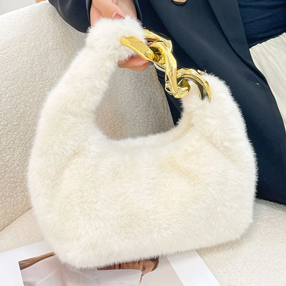 Faux Shearling Clutch Bag - Light beige - Ladies