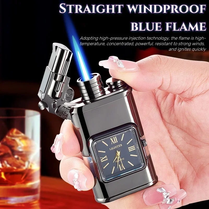 

2024 Hot Selling Windproof Gas Lighters Creative Butane Blue Flame Igniter BBQ Cigar Camping Outdoor Windproof Portable Lighter