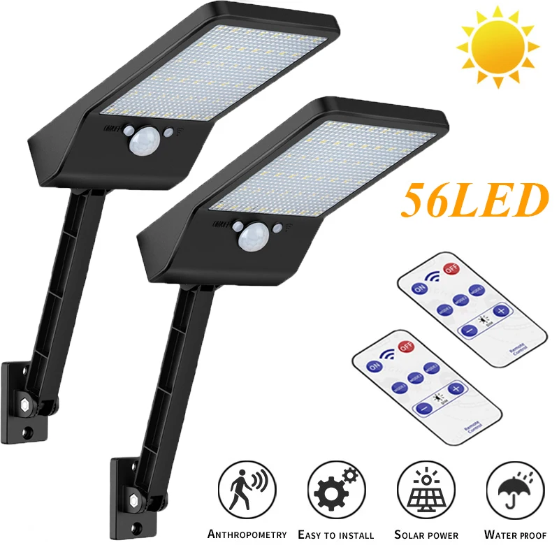 Solar Power Street Light 56Led Solar Light Outdoor Waterproof Lighting for Garden Wall Path Rotable Pole Lamp 3 Modes