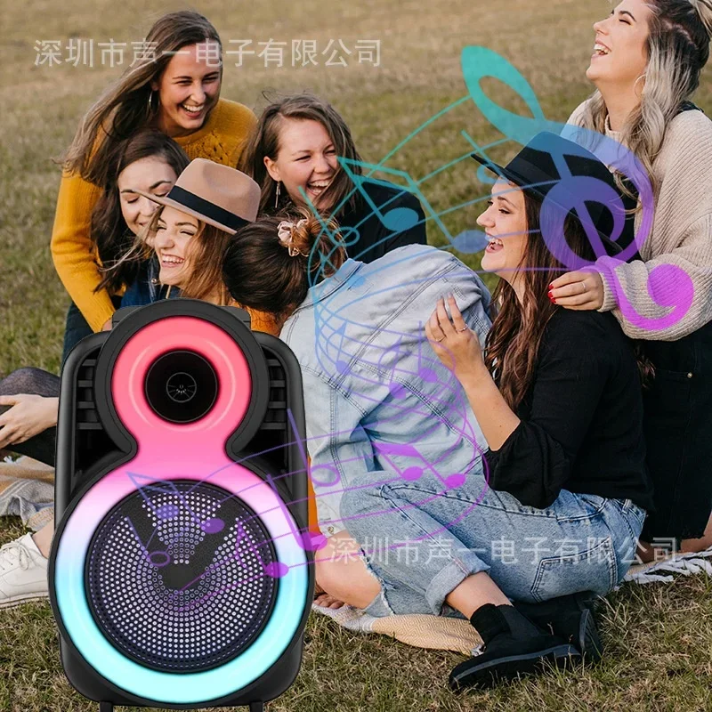 

Portable Karaoke System with MIC Outdoor Bluetooth Speaker Super Bass Subwoofer Outdoor High Power 8-inch Dual Speakers Partybox