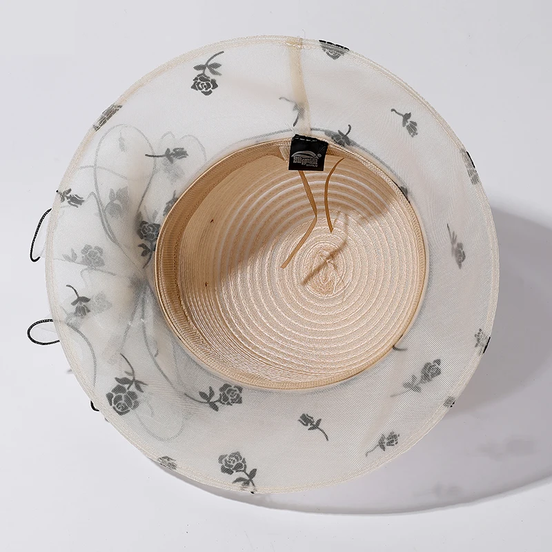 Fashionable Summer Sun Hat for Women Elegant Flower Sunshade Hiking Beach Bucket Hat Panama Hats Bowler Breathable
