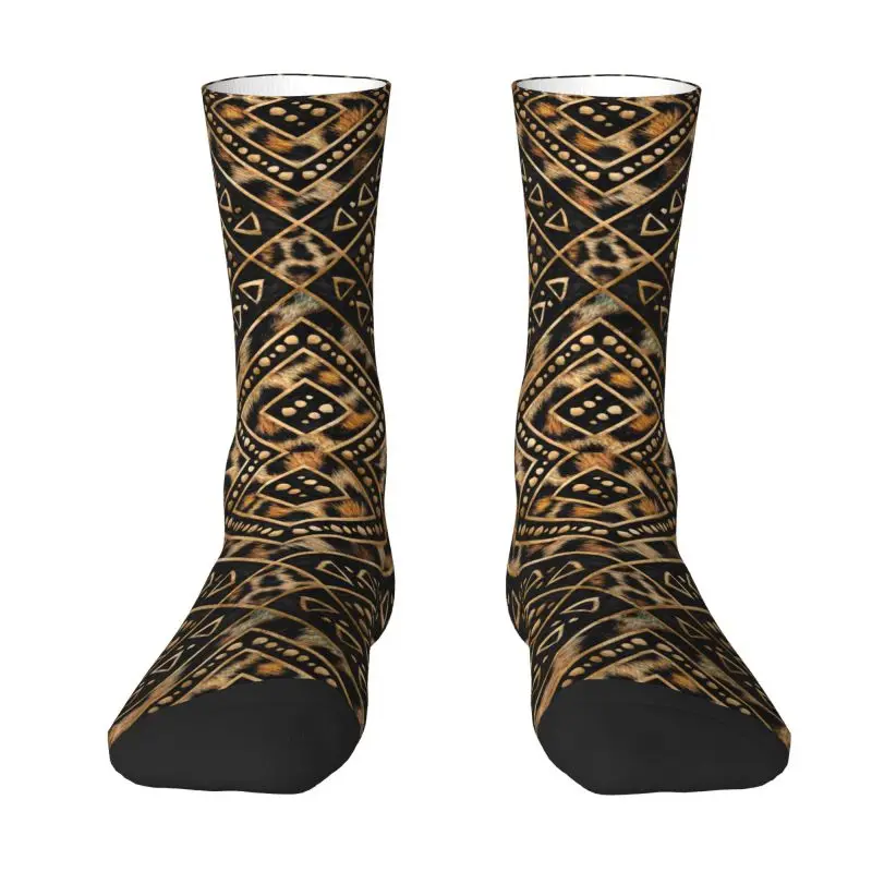 

Cute Men's Leopard Fur With Ethnic Ornaments Dress Socks Unisex Breathbale Warm 3D Printing Animal Fur Skin Crew Socks