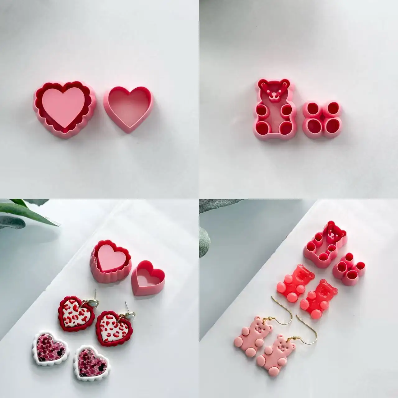 발렌타인데이 다중 하트 폴리머 클레이 커터 사랑의 리본 버섯 커피잔 모양 귀걸..