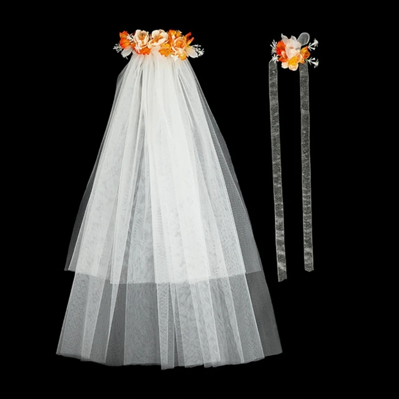 

Bridal Veil Bride Tulle with Flower Wrist Flower Hand Flowers Bachelorette Party