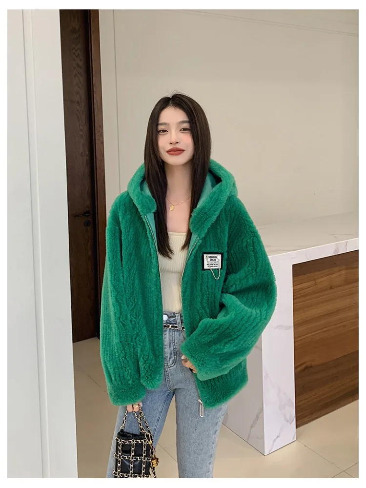 Women\'s Coat 2023 New Hooded Lambswool Coat for Women with Fur Integrated Korean Style Grained Sheep Sheared Coat Fur Clothing