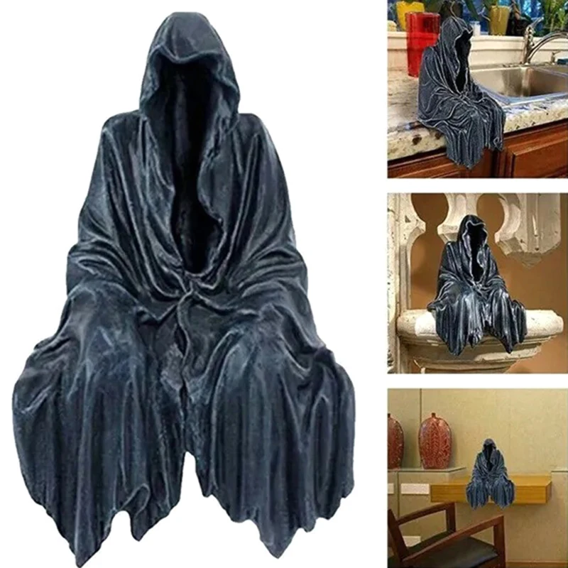 Reaping Solace The Creeper Reaper Sitting Statue Gothic Desktop Decor Resin Black Sculptures For Home Room Decor Ornament